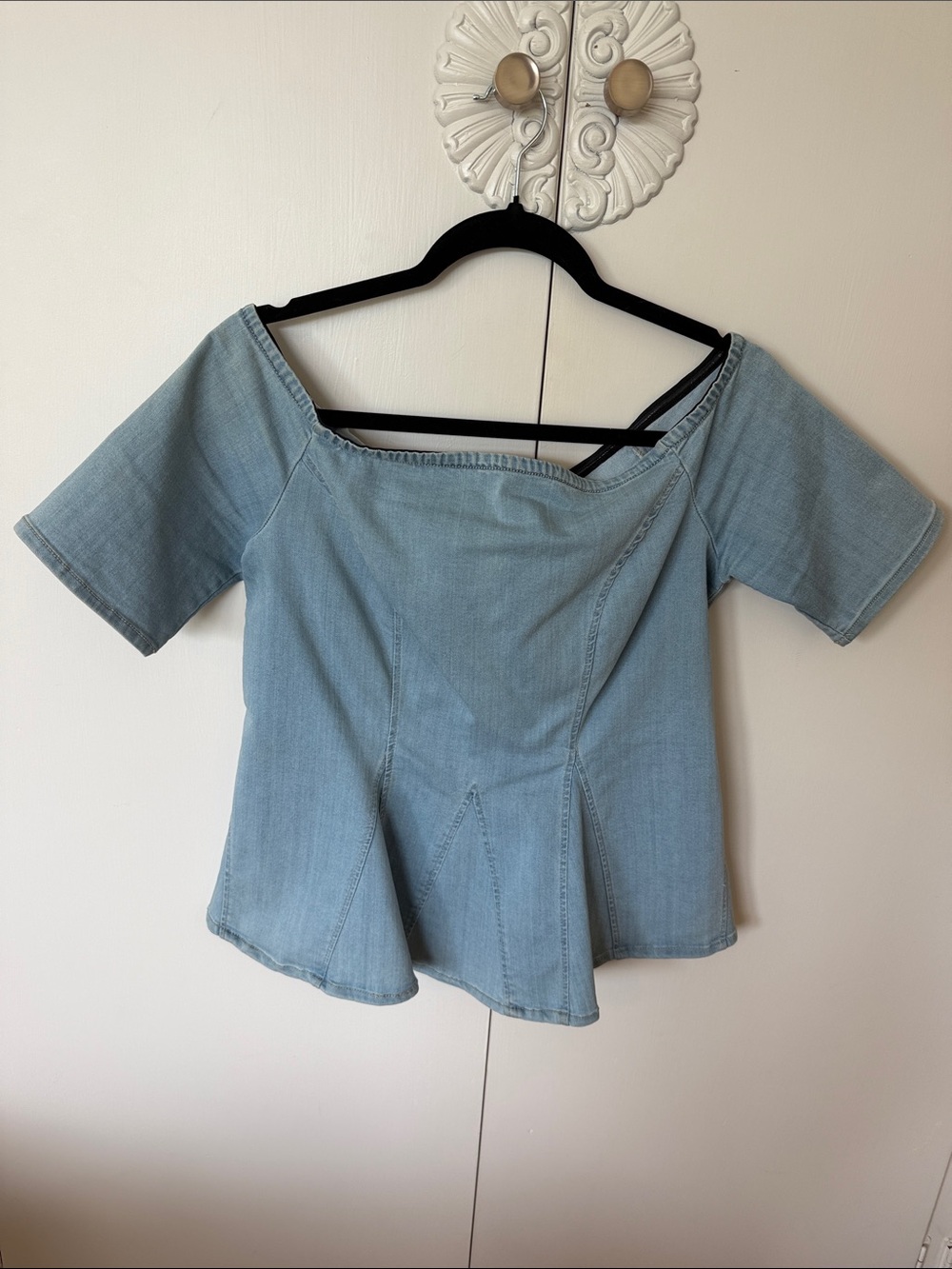 Thalia Sodi Light Blue Off-Shoulder Peplum Top